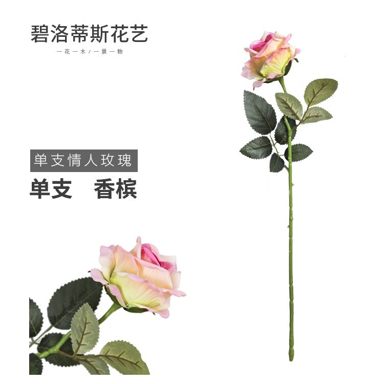 Kunstig rose stue boligindretning kunstig blomst dekoration bryllup kunstig buket enkelt flaske valentine 'ros: Champagne