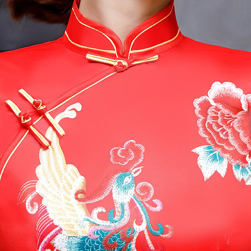 SHENG COCO S-5XL más tamaño largo Qipao Phoenix vestidos rojo chino vestido de boda patrón Fénix tradicional seda Cheongsam 4XL