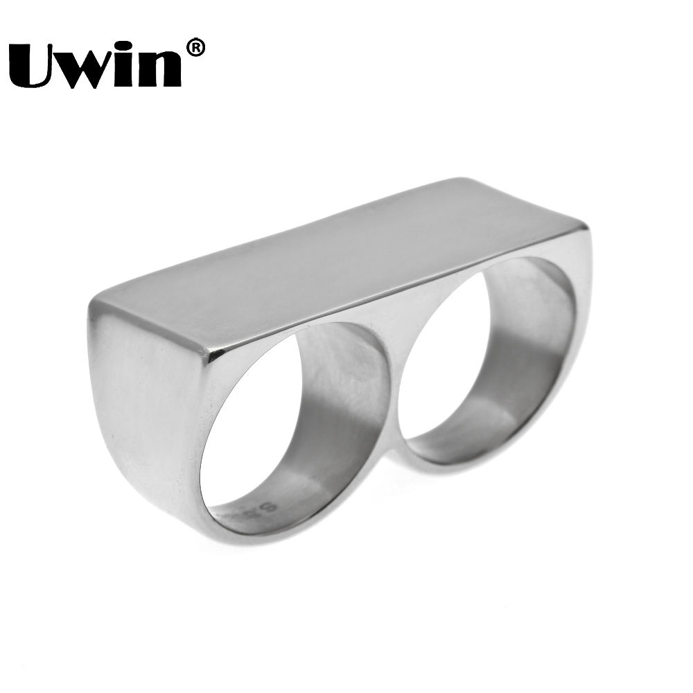Permanent Color Protection Most Popular Steel Two Finger Rings Stainless Steel Men Punk Rings Man&amp;Women Party Cool Ring
