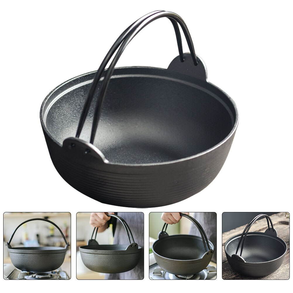 1pc Japanese Thickened Cast Iron Sukiyaki Pot Deep Stew Pot with Handle