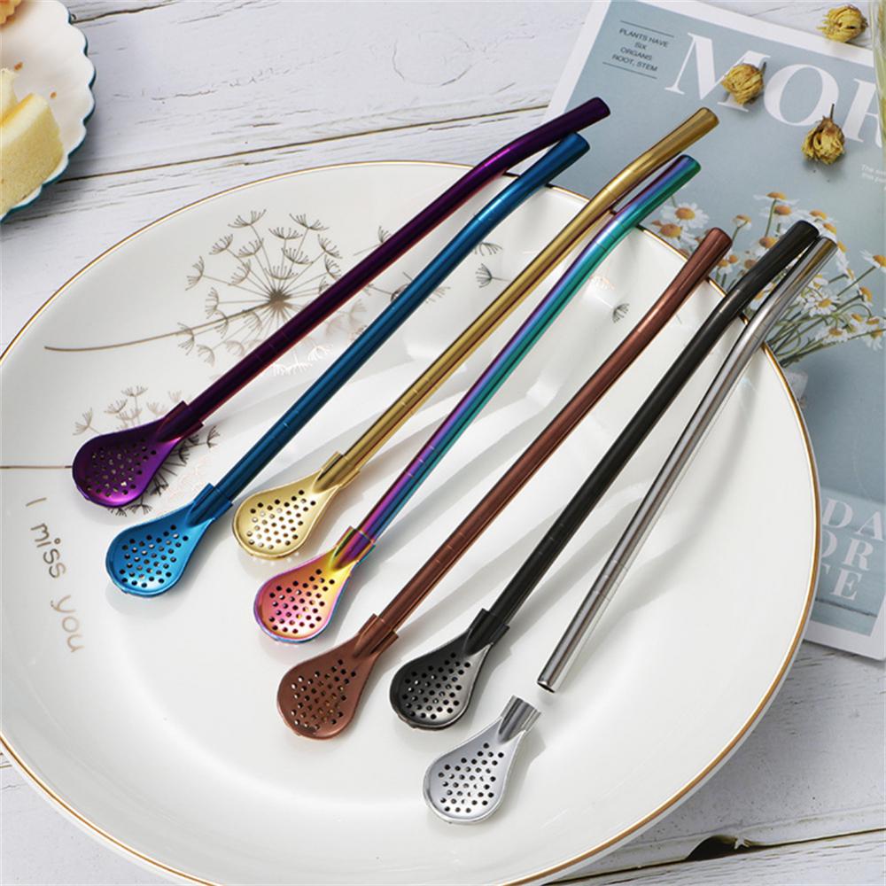 Straw Colander Stainless Steel 304 Removable Tea Colander Spoon Milk Tea Coffee Stirring Spoon Juice Residual Spoon Milk
