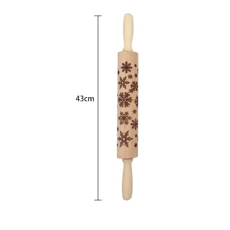 Kerst Embossing Rolling Pin Koekjes Bakken Noodle Biscuit Fondant Taart Deeg Gegraveerde Roller Rendier Houten Deegroller: 43CM Snowflake