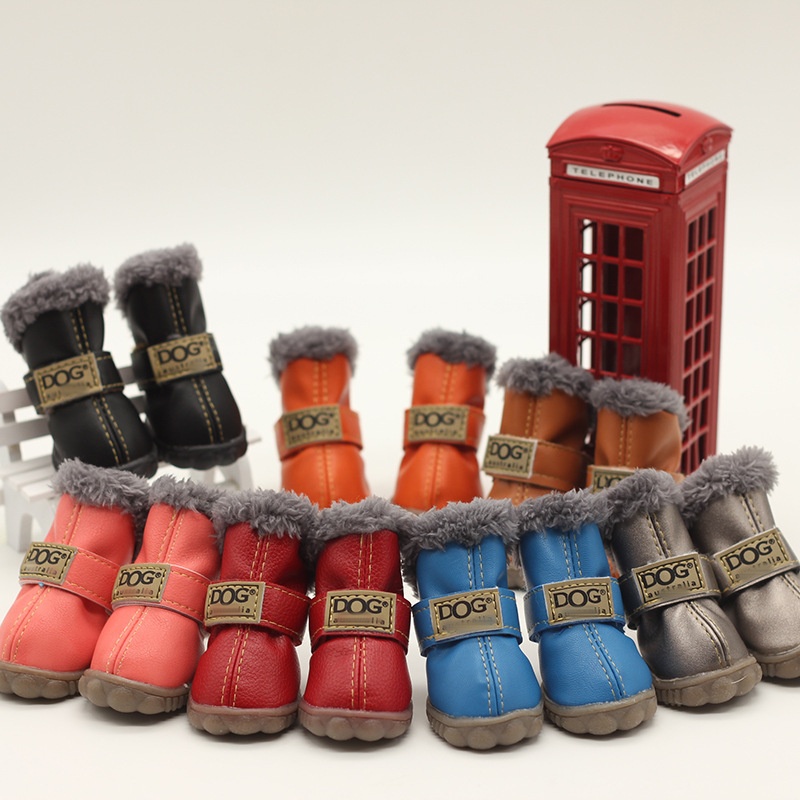 Leather Dog Snow Boots Waterproof Chihuahua Pug Shoes Pet Supplies 4 Pcs/set Winter Pet Dog Shoes For Small Dogs Cats Super Warm