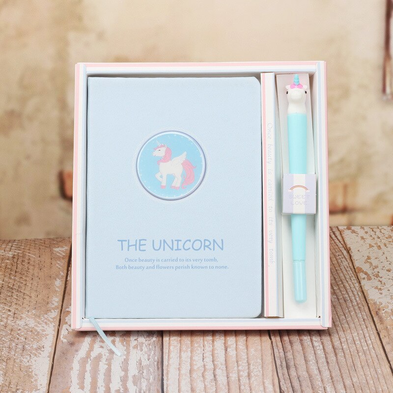 The Unicorn Notebook With Unicorn Pen Girls Pink Unicorn Diary Book Set: Sky Blue