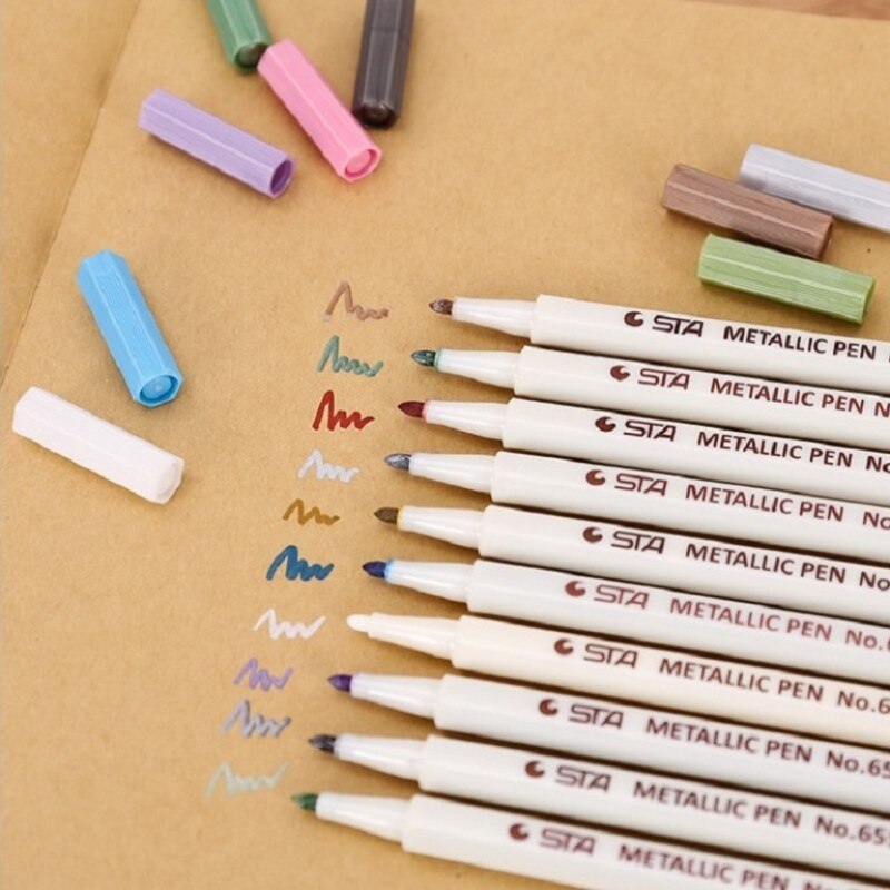 10 stuks verschillende metalen kleur Water kleur Pennen voor Scrapbooking fotoalbum art Marker Gel Pen Briefpapier