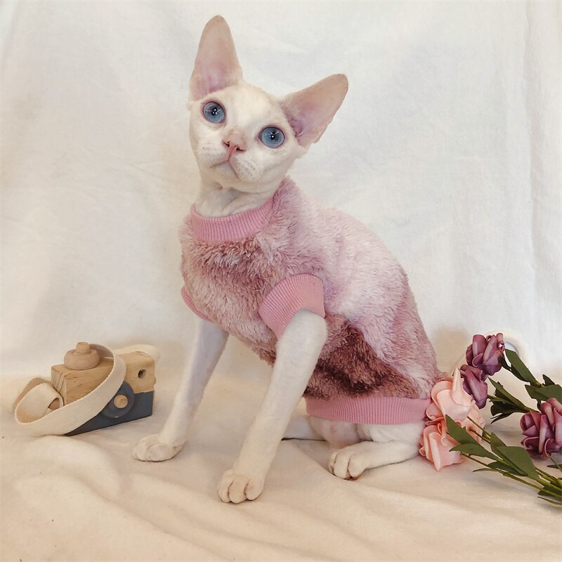 Sphinx Hairless Cat Clothes Autumn Winter Dyed Plush Thickened Warm Vest Double-sided Plush Cat Clothes Clothing for Cats
