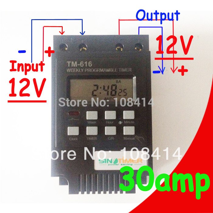 Sinotimer 30 ampère regelbelasting  dc 12v tijdschakelaar 7 dagen 17on/ uit programmeerbaar 24 uur digitaal tijdrelais