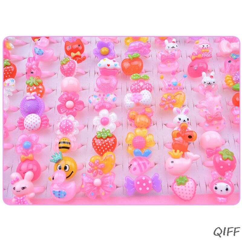 Mixed Color lovely Rings Children's Day Jewelry Plastic Kids Ring for Girls with Different Style Animal Fruit as