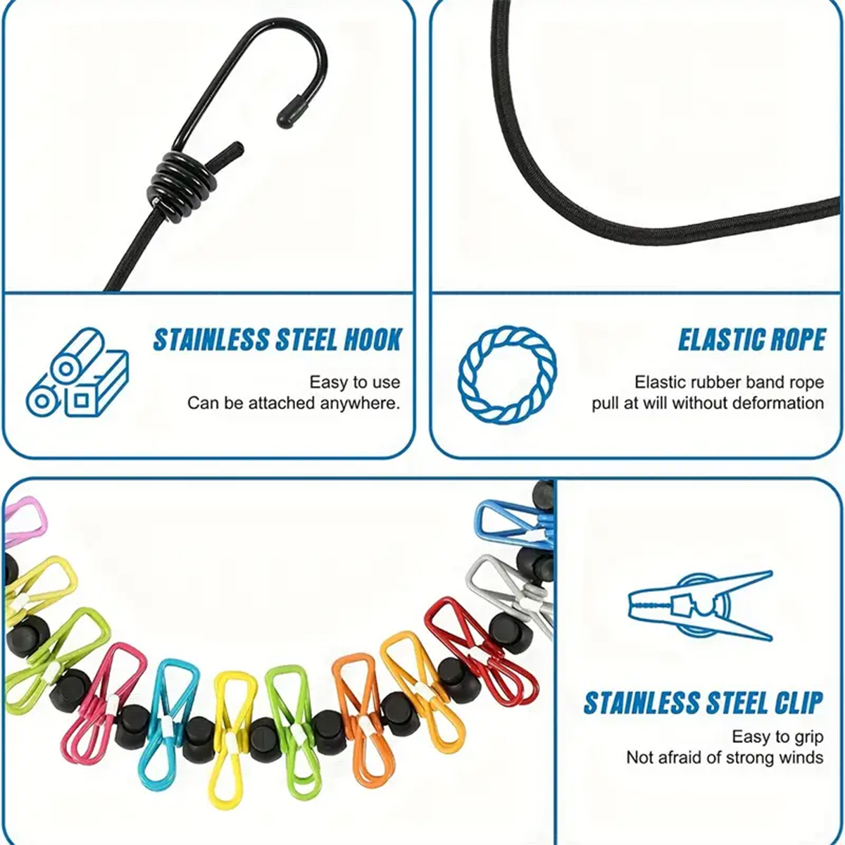 1 x Retractable Portable Travel Clothesline, Clothesline with 12 Clothespins, Indoor Clothesline, Outdoor Camping Accessories