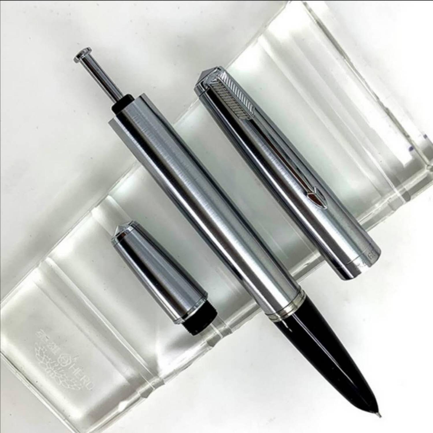 Wing Sung 601 Vacumatic Vulpen Stalen Inkt Pen Zuiger Soort Fijne Nib Gouden/Zilveren Clip Briefpapier Kantoor School levert Pen