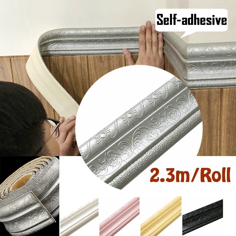 8*230cm PVC Material Küche Schlecht Baseboard Selbst Klebstoff Wasserdicht Tapete Grenze 3D Zauberstab Aufkleber Abnehmbare Aufkleber