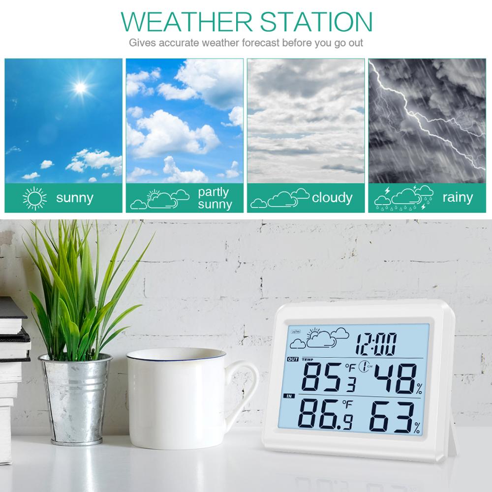Digital Indoor Outdoor Thermometer Weather Forecaster Station Wireless Temperature Humidity Monitor Backlight Time Alarm Clock