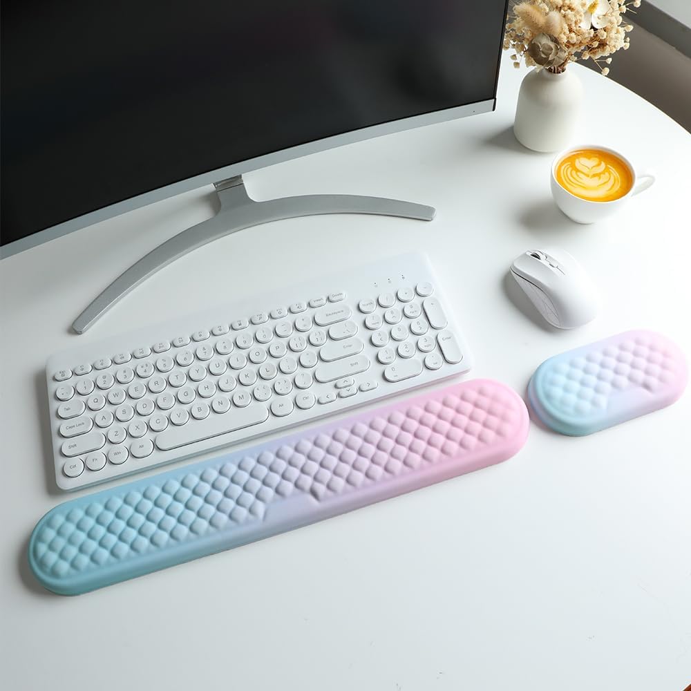 Ergonomisk håndledsstøtte til tastatur og mus, pude i memory foam, slidstærk, skridsikker, blød lycra-støtte for komfortabel skrivning