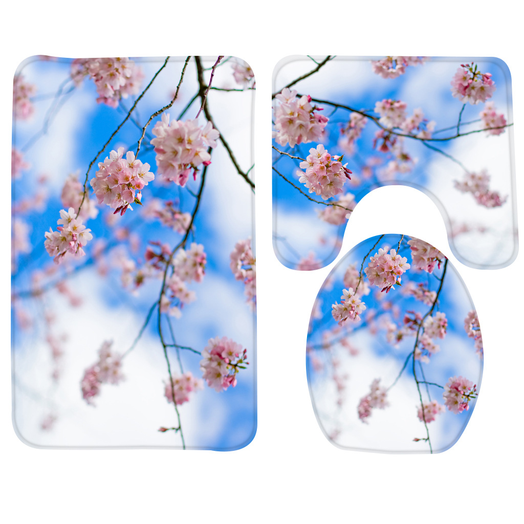 3 Pcs Bath Mat Set Rose Pattern Toilet Mat for Three Sets of Bath Mat Anti Slip Bathroom Rugs and Carpets: 002