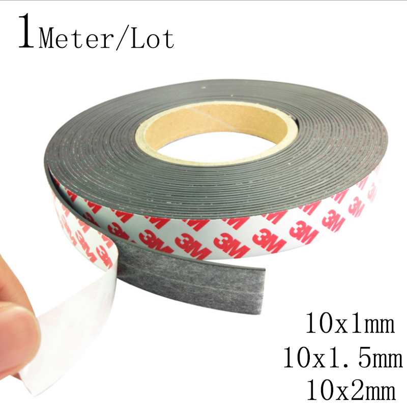 1 måler/parti 10*1 10*1.5 10*2mm selvklebende fleksibel myk magnetstrimmel gummimagnettape sterk fleksibel magnetstripe