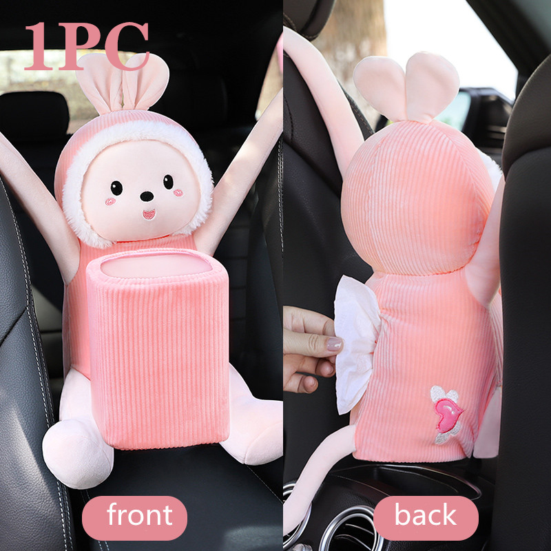 2 In 1 Auto Tissue Box Pop Cartoon Vuilnisbak Hond Aap Konijn Korte Pluche Auto Tissue Houder Auto Tissue box Auto Accessoires