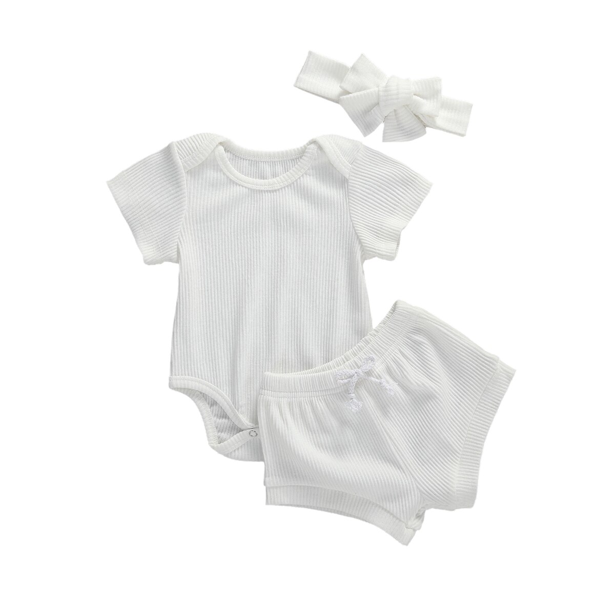 0-18m 3 st bebis flickor pojkar ribbade kläder set bebis pojke flicka ren färg kortärmade romper toppar+shorts byxor: B / 3m