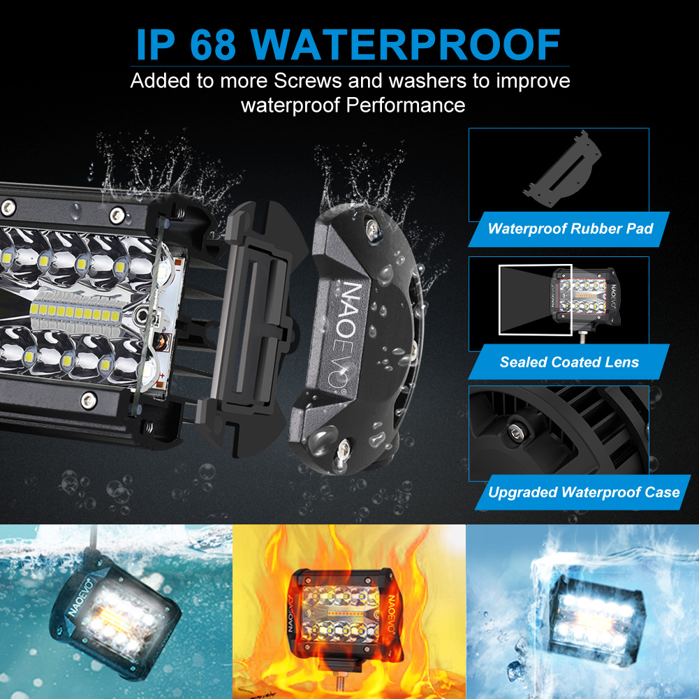 NAOEVO 4 Inch Cube Led Work Light OffRoad 144W 12V 24V Driving Fog Barra LED Bar Lights For Auto Motorcycle 4x4 Truck ATV SUV