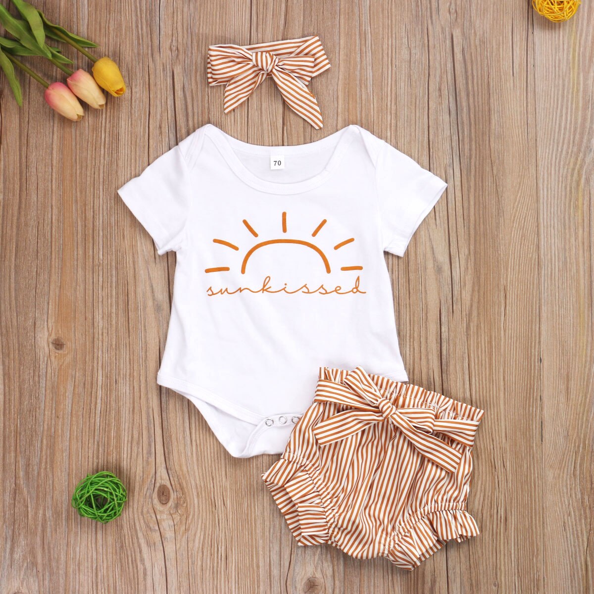 Citgeett Summer 0-24M Newborn Baby Girls Boys Lovely Clothes Sets Floral Print Romper Tops+Shorts Headband 3pcs: C / 9M