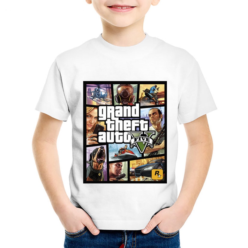 子供のファッションプリントgtaストリートファイトロングとgta 5 tシャツ子供服サマーボーイズ/女の子カジュアルトップスtシャツ