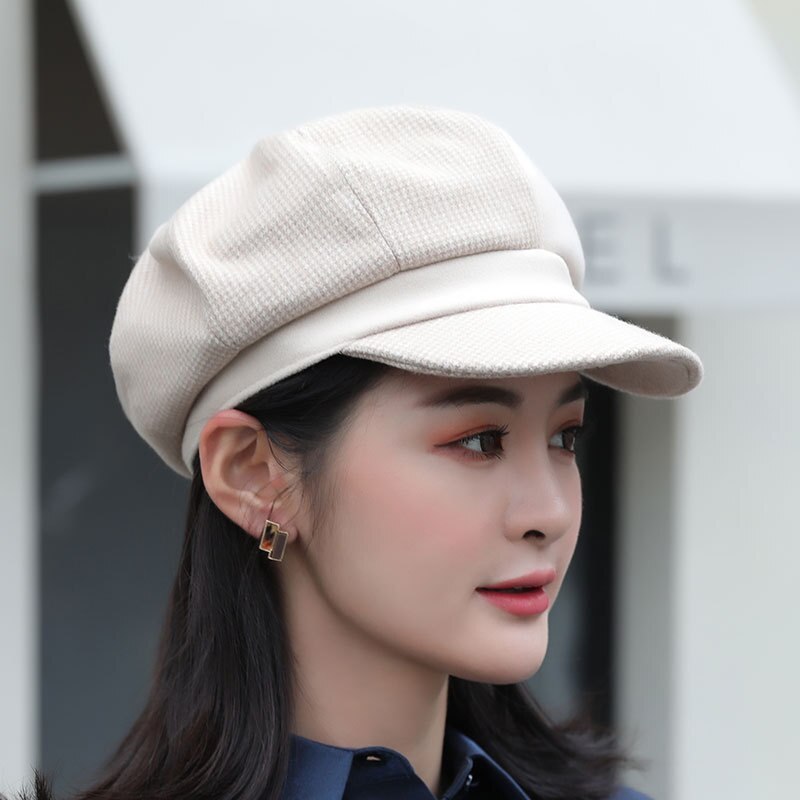 Vintage Hat Ladies Classic Octagonal cap Cap Autumn&Winter Hat for women: Beige