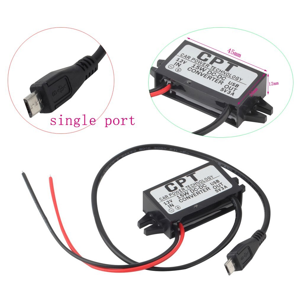 Reliable Car Power Technology Charger DC Converter Module Single Port 12V To 5V 3A 15W with Micro USB Cable CPT-UL-6