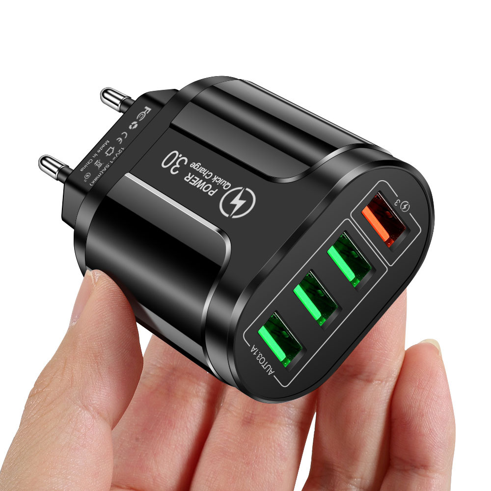 Cargador USB 3.1A de 4 puertos, adaptador de carga rápida, enchufe UE EE. UU. para Iphone POCO Realme Xiaomi, cargador de teléfono móvil QC 3,0, cargador de pared: Verde