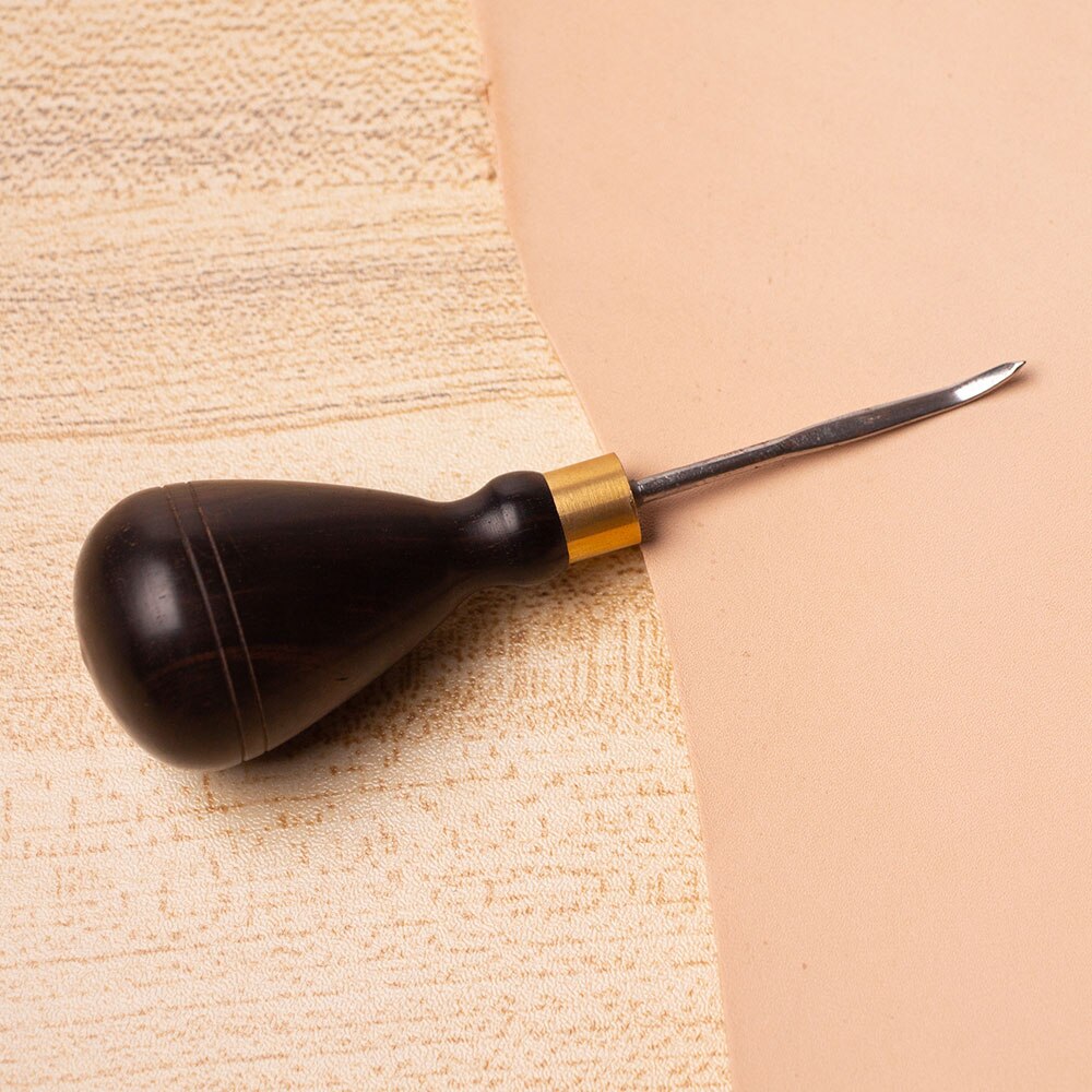 Junetree – poinçon incurvé pour bricolage, manche en bois, rond, solide, poinçon pour chaussures, poinçon pour cuir
