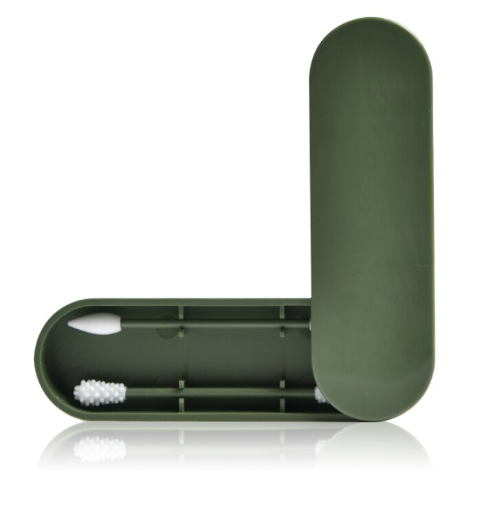 Bastoncillos de algodón reutilizables de silicona para limpieza de orejas, 2 unidades por caja, bastoncillos de algodón lavables para maquillaje: Verde militar