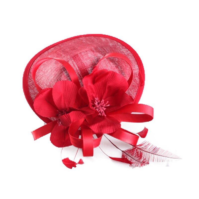 FS Red Hats For Women Fascinator Derby Flowers Sinamay Pillbox Hat Ladies Cocktail Church Fedora Chapeau Femme Feutre