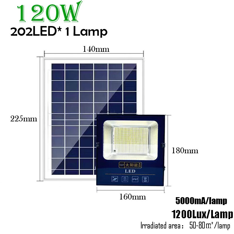 180W Solar Panel Light With 5Meter Cable Solar Outdoor Lamp Sun Night Light Waterproof Solar Light Garden Emergency: 120W  202LED