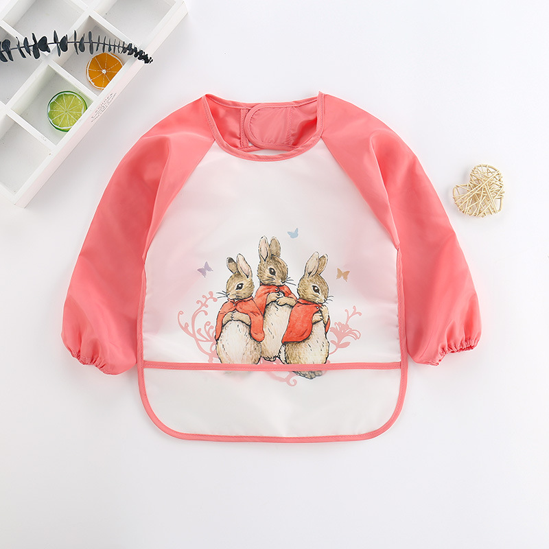Cute Cartoon Baby Bibs Waterproof Infant Eating Bib with Pocket Children Drawing Long Sleeve Apron Kids Burp Cloth Baby Stuff: 0-2Y pink 8