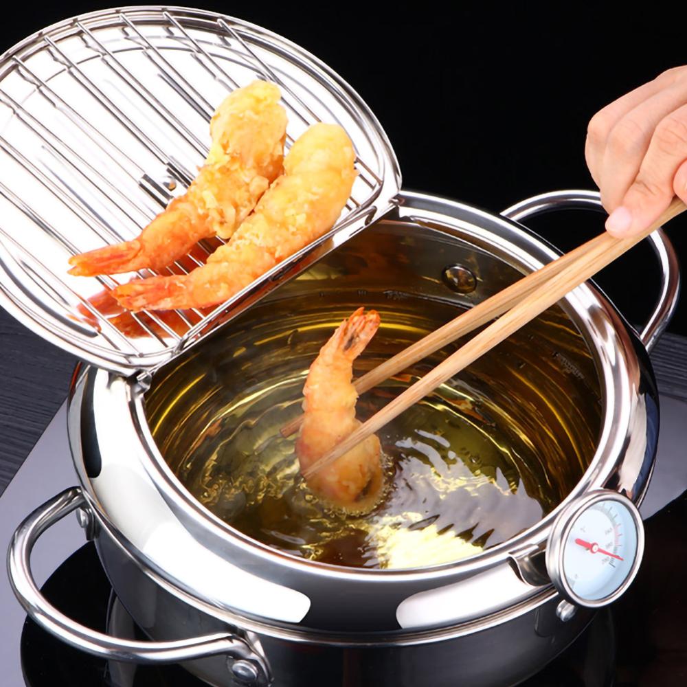 Olla para freír profunda de cocina, freidora de acero inoxidable con control de temperatura, utensilios de cocina para pollo frito