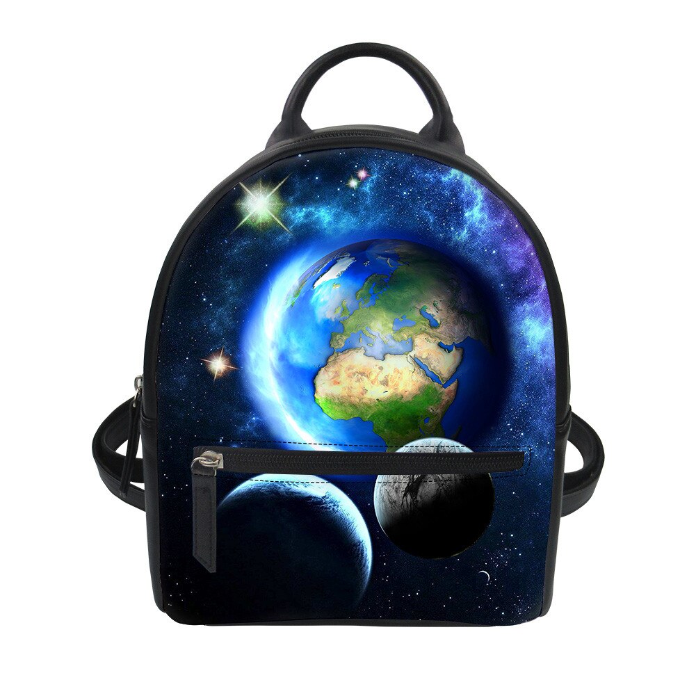 Customzied Planeet Pu Rugzak Vrouwelijke Vrouwen Mini Afdrukken Dagrugzak Leer Voor Tiener Meisjes Zwart Mochila Escolar: CC3191Z4