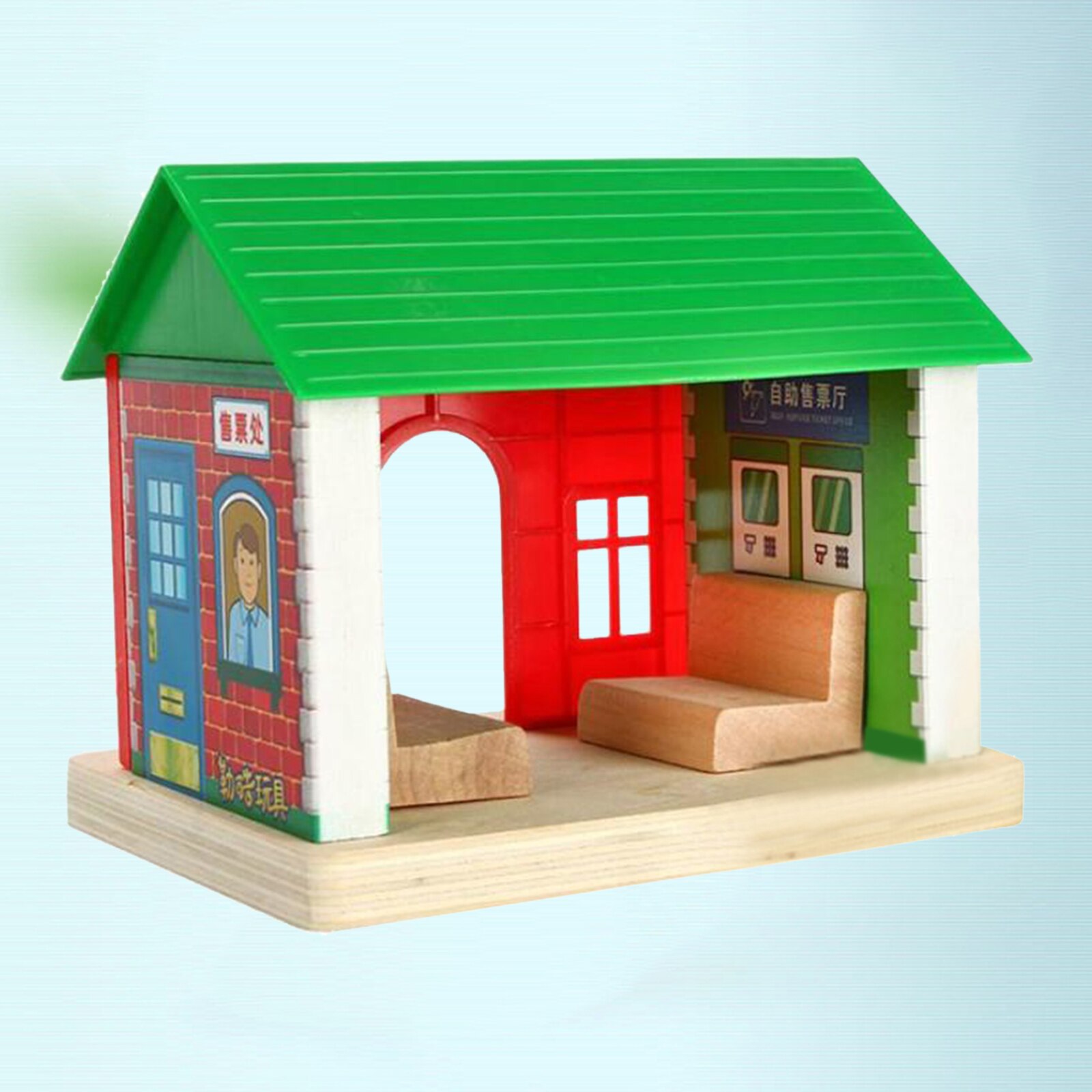 Wooden Train Railway DIY Accessories Educational Toys Fit Most Wood Tracks: Ticket Office