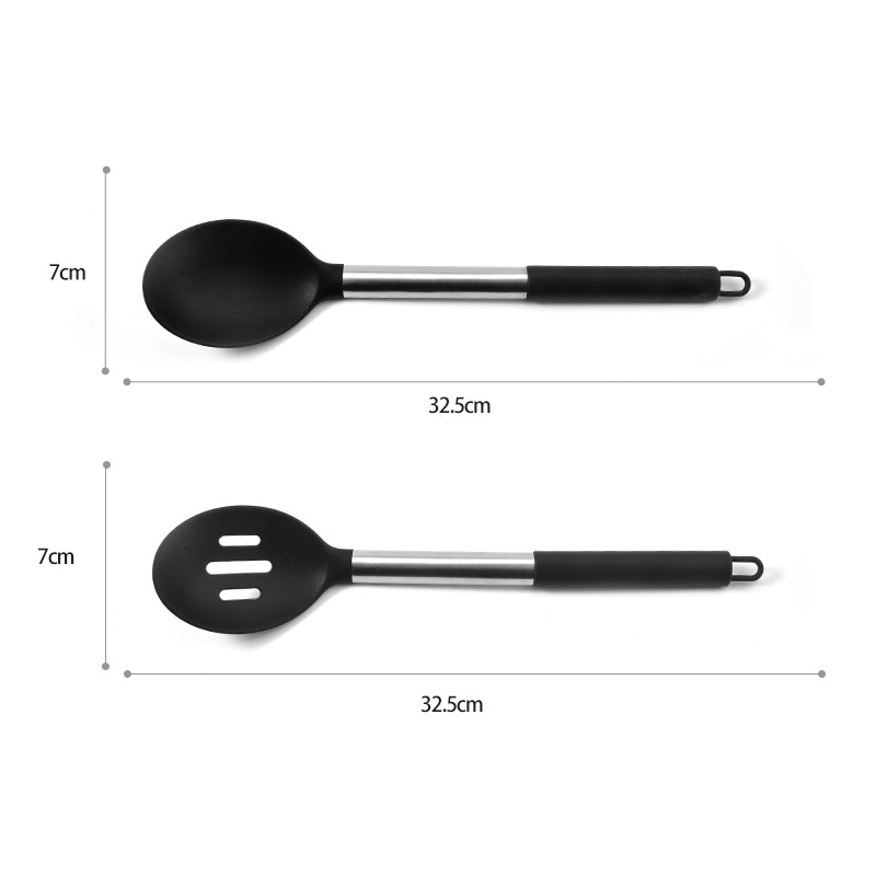 2-teiliges Silikon-Kochlöffel-Set mit Edelstahlgriff, Salat-Rührlöffel-Set, antihaftbeschichtete Kochutensilien, Küchenutensilien