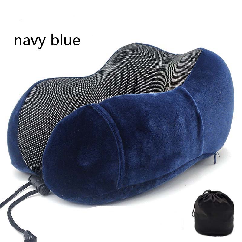 U Shaped Memory Foam Space Travel Neck Pillows Soft Slow Rebound Pillow Solid Neck Cervical Healthcare Bedding Wedge Pillow: navy blue