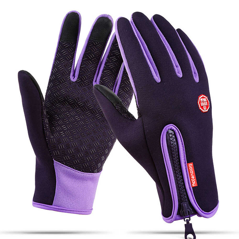 Ciclismo luvas de lã quente ao ar livre esporte equitação escalada esqui à prova de vento à prova dwindproof água quente dedo cheio tela sensível ao toque: ROXO / M
