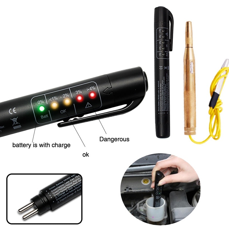 Auto Dc 6V-24V Voltage Circuit Test Pen Auto Remvloeistof Tester Diagnostic Tools Olie 5 leds Auto Remvloeistof Testing Tool