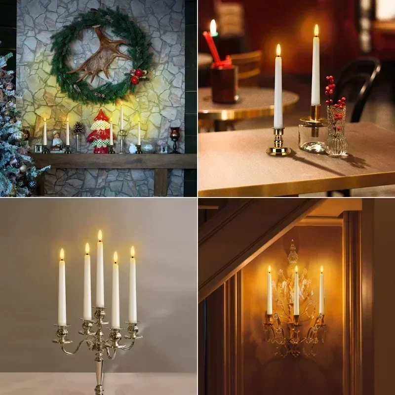 Bougies LED longues sans flamme, 1/6 pièces, bougies pointues, alimentées par batterie, bougies scintillantes, décoration de fête de noël