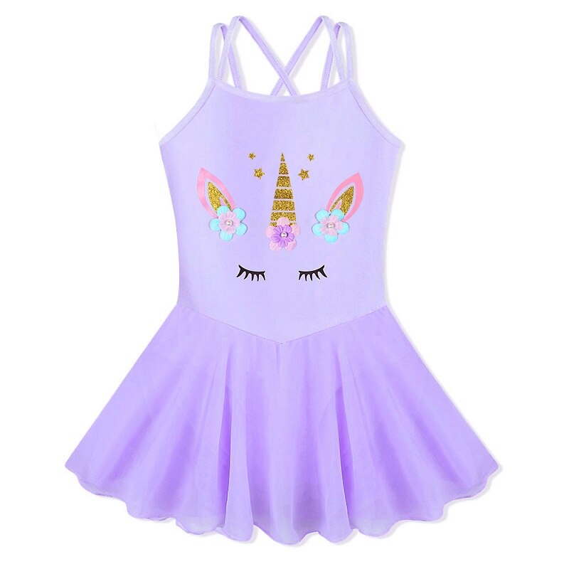 Baohulu Meisje Mouwloze Ballet Jurk Cartoon Print Ballet Tutu Praktijk Prestaties Gymnasitics Turnpakje Sales Ballet Kostuum: B188 Purple / 6-8 years