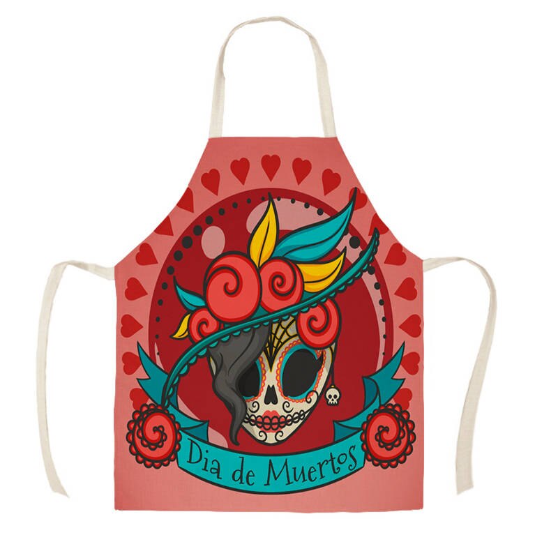 Women Kitchen Apron Cotton Linen Halloween Skull Sleeveless Chef Cooking Aprons Kitchen accessories WQ1698: WQ169804 / 38x47cm Kids Size