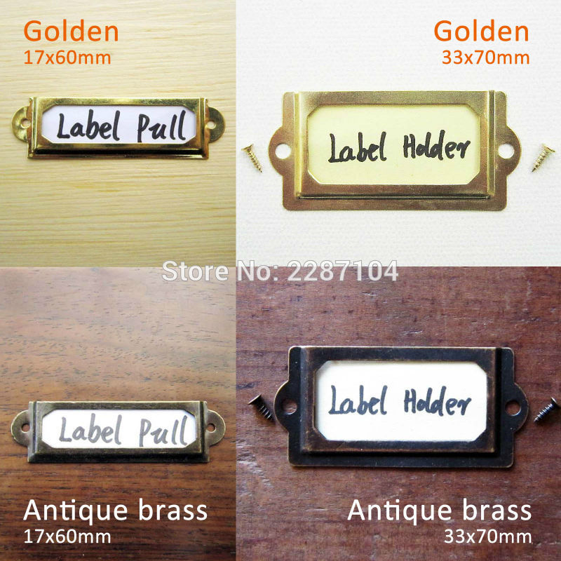 24Pcs Antiek Brons Gouden Meubels Kast Lade Bin Label Pull Frame Handvat Bestand Naam Kaarthouder Met schroef