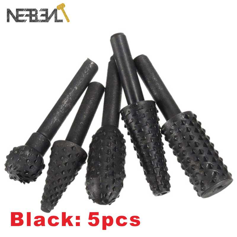 5/6pc Tungsten Carbide Milling Cutter Rotary Tool Burr Double Diamond Cut Rotary Dremel Tools Electric Grinding Metal Engraving: Black 5pcs