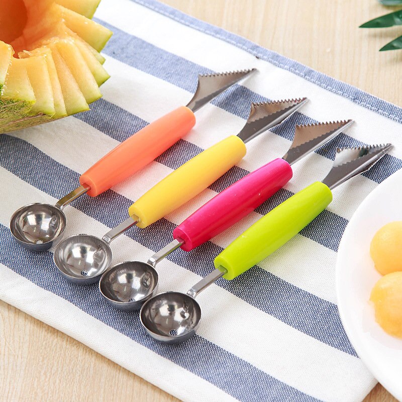 2 in1 Dual-head Fruit Ball Carving Knife Fruit Water lemon Scoop Melon Digger Fruit Potato Baller Ice Cream Spoon Carving Tools