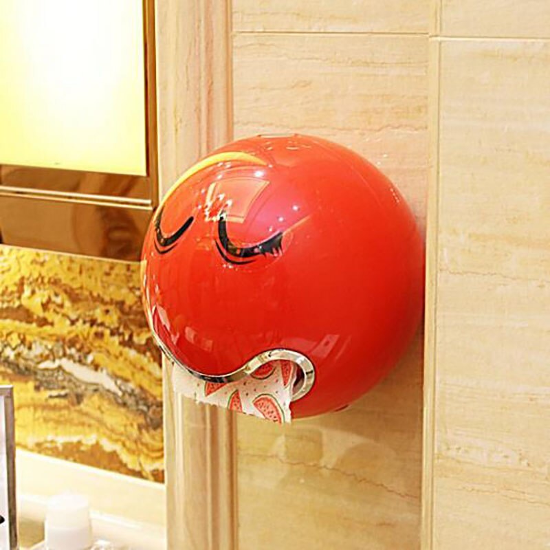 Hem kökspapper låda hållare rund fun face väggmonterad badrum toalettpapper förvaringsväska lock hotell förvaringsbox: Röd