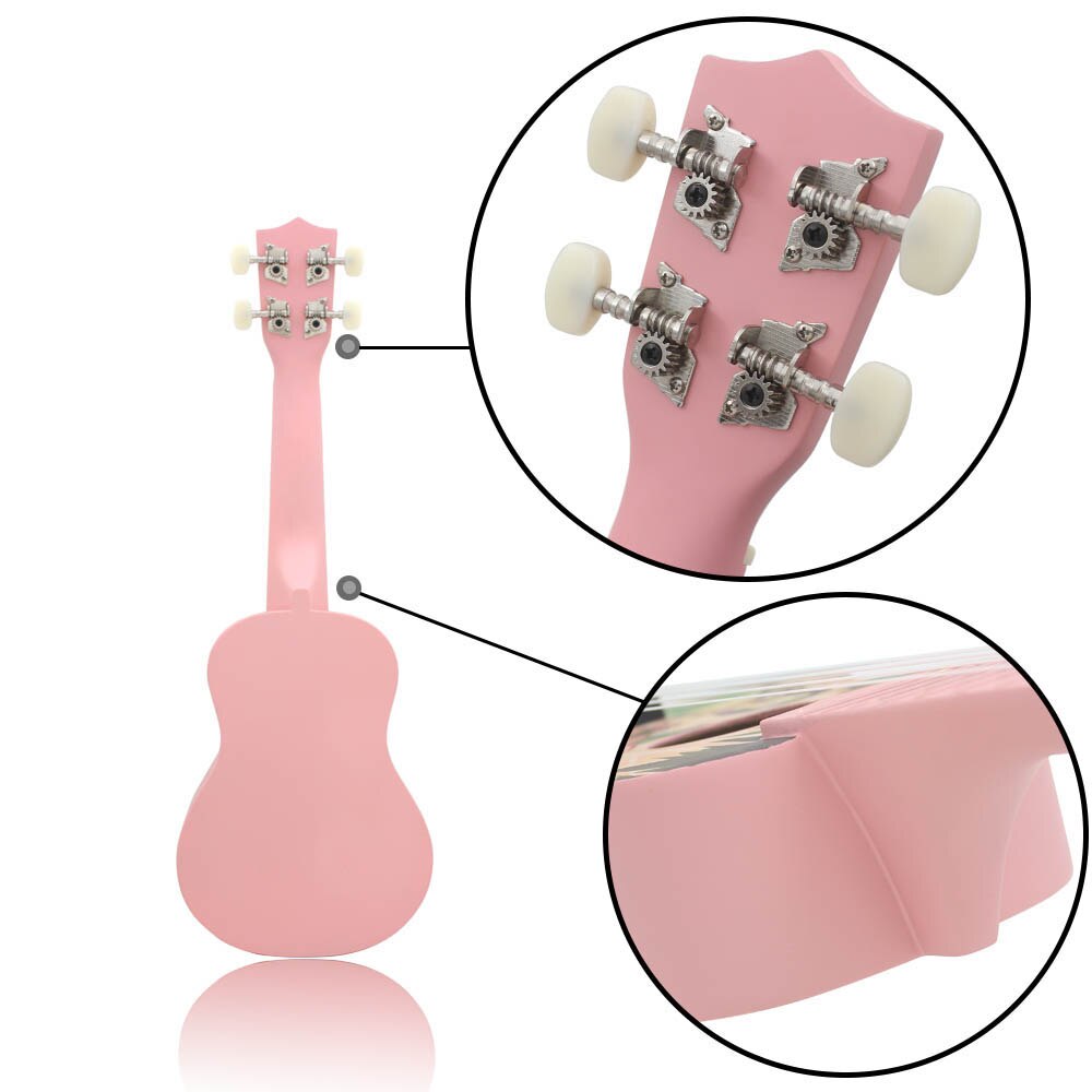 Irin 21 inch akoestische sopraan ukelele ukelele uke lindehout materiaal met prachtige hawaiiaanse stijl patronen roze ukelele