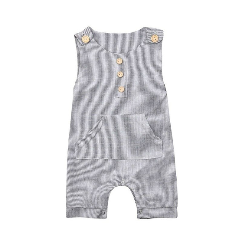 Brand Baby Meisje Jongen Mouwloze Overall Gestreepte Pocket Jumpsuit Bodysuit Outfit Zomer Kleding 0-18 M