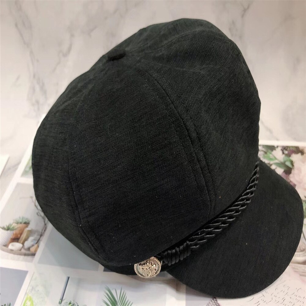 Chapeau de boulanger en sergé solide pour femme et garçon, avec bouton et cordon, rose, noir, moutarde, octogonal, pour fille