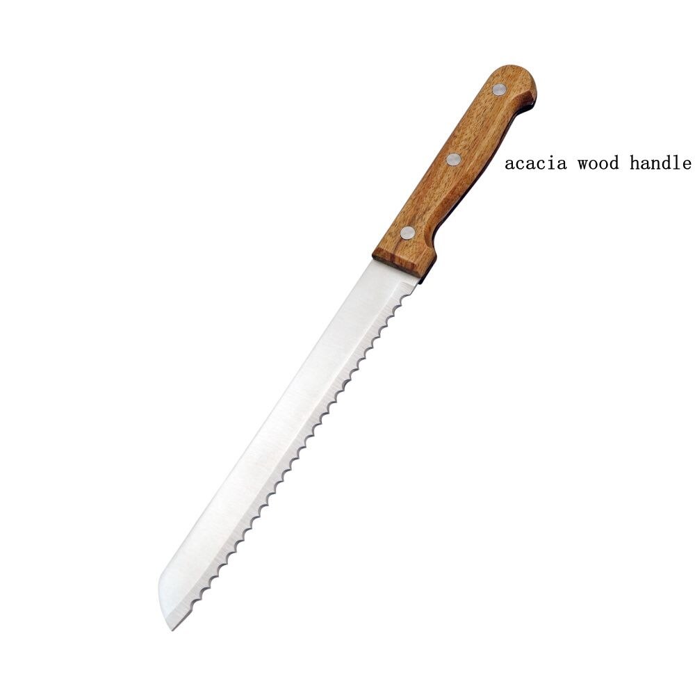 Jaswehome 2 stk/parti rustfrit stål brødkniv bambus træskaft takket udskæringskniv bageværktøj kage brødknive: 2 stk akaciehåndtag